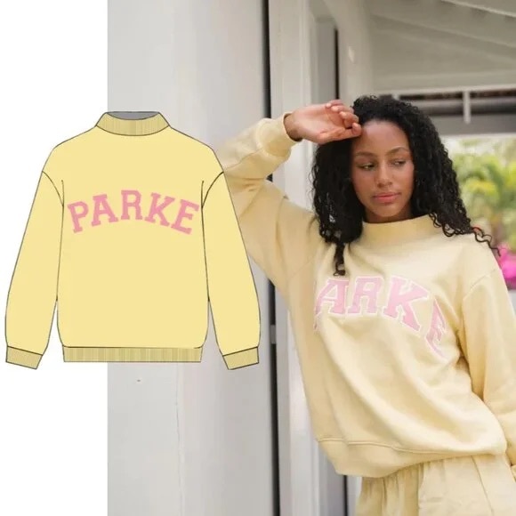 Parke Tops - PARKER Yellow Crewneck Sweatshirt with Pink Logo